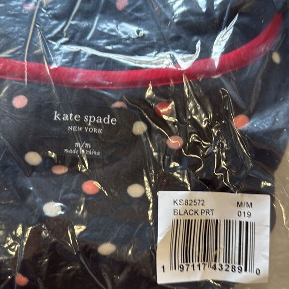 Kate Spade New York V-Neck Stretch Velour PJ Set Black Polka Dot M NWT in packag - Picture 5 of 6